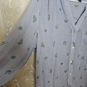 Zac & Rachel Blue Blouse with Green Floral Pattern